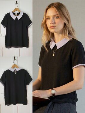 Black White Contrast Peter Pan Collar Top / Blouse Academia Minimalist